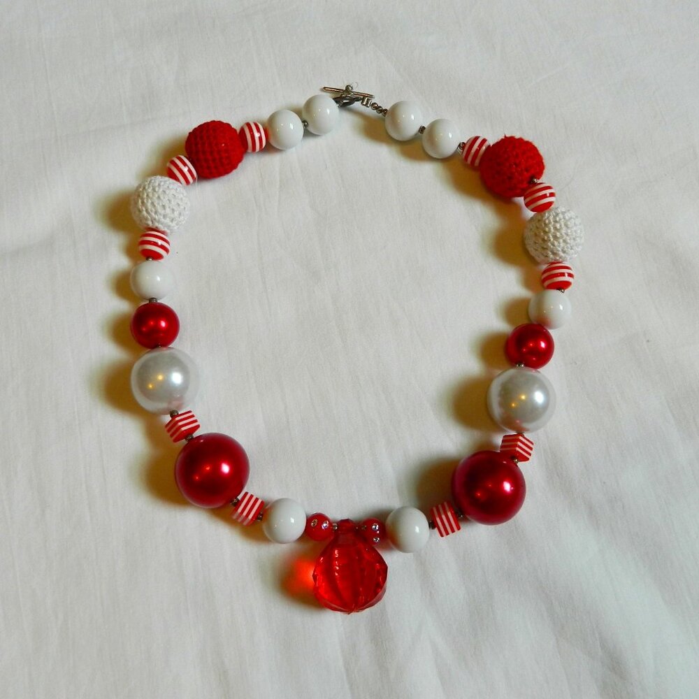 Girls Kids Chunky Bubble Gum Bead Necklace Red White